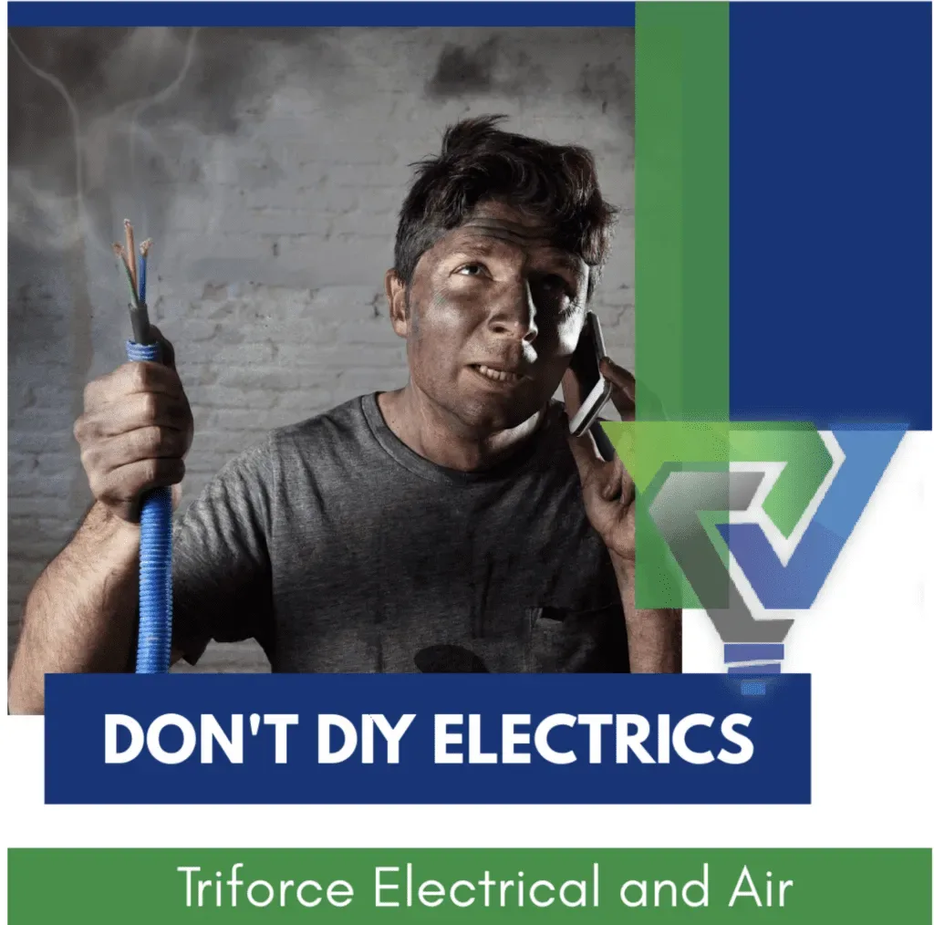 Man smoldering holding up exposed wires with smoke all around