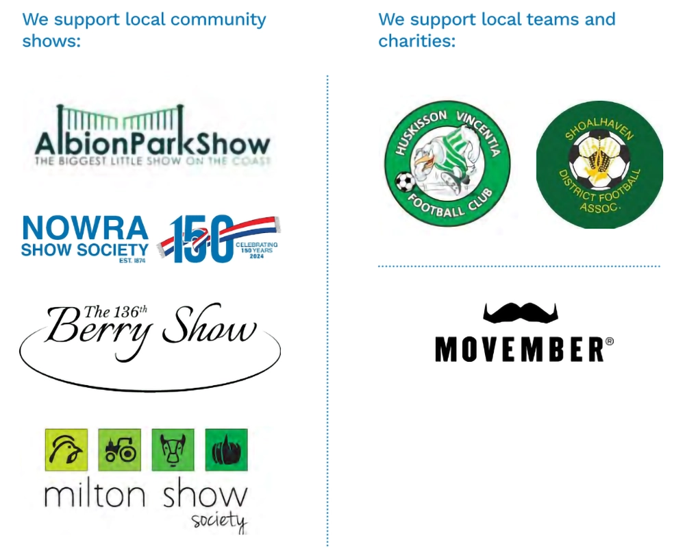 Local community shows, teams and charities we support