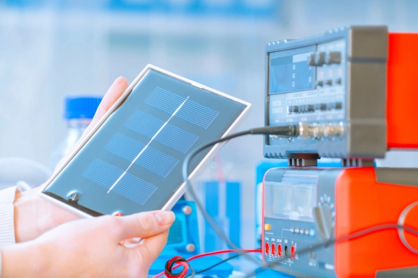 solar battery being tested by technician