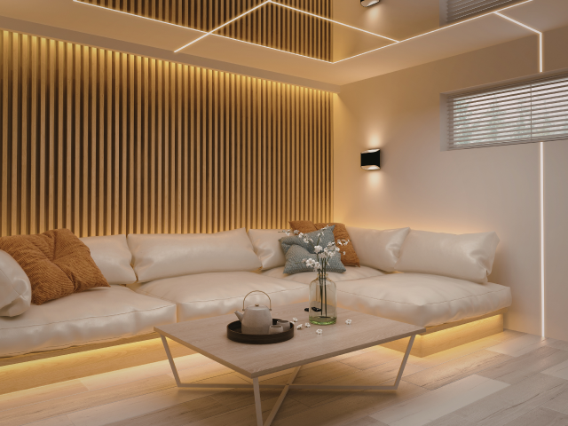 Cozy living room with LED lighting