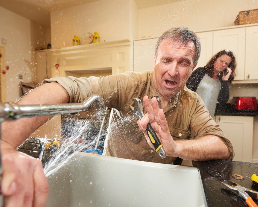 Burst pipe kitchen plumbing