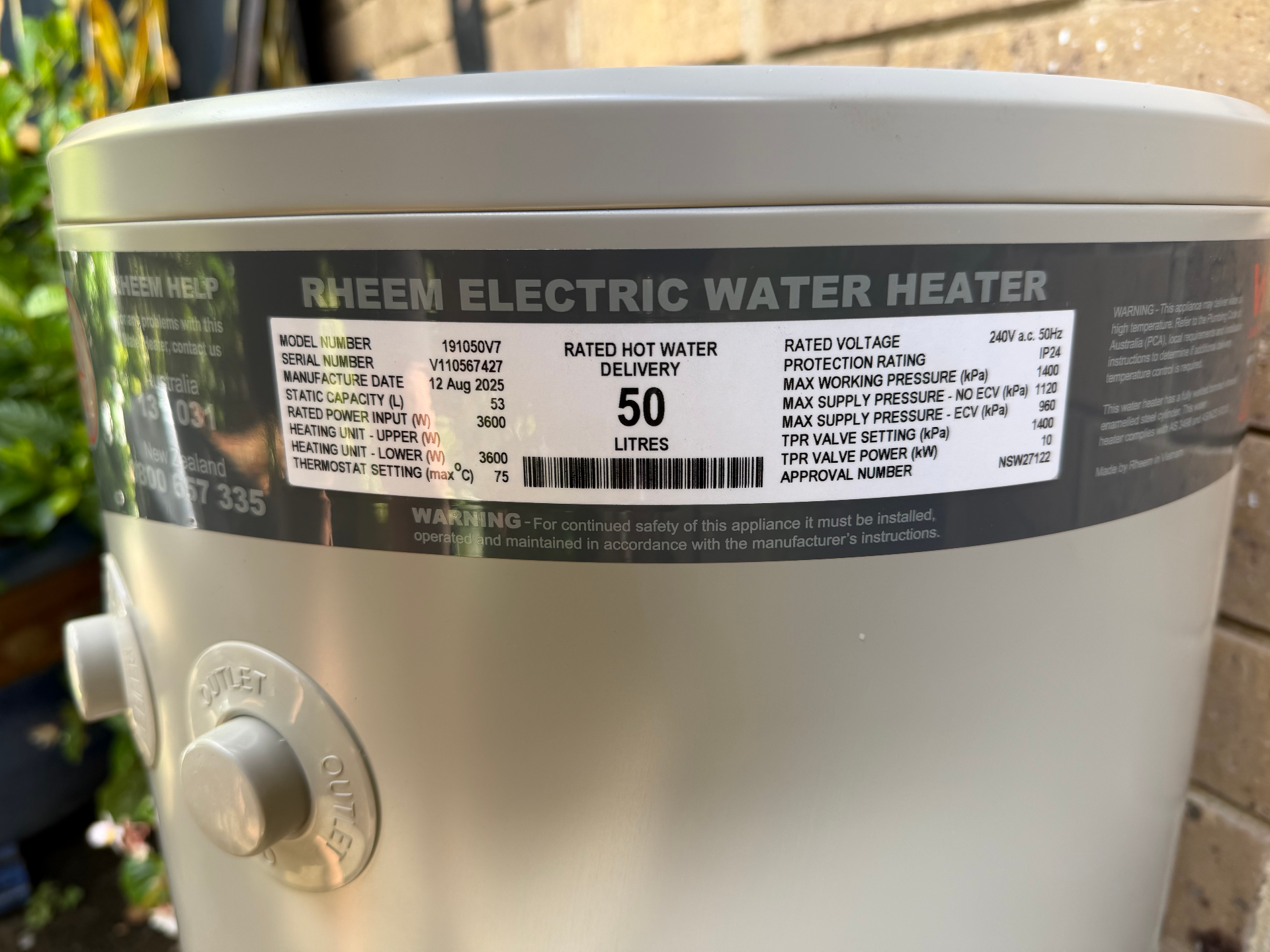 Rheem Hot water system