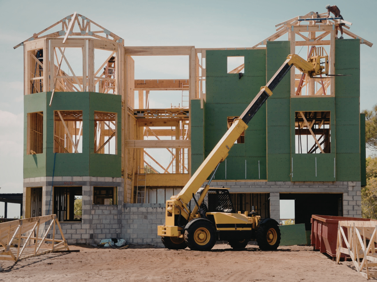 Telehandler being used on a construction site