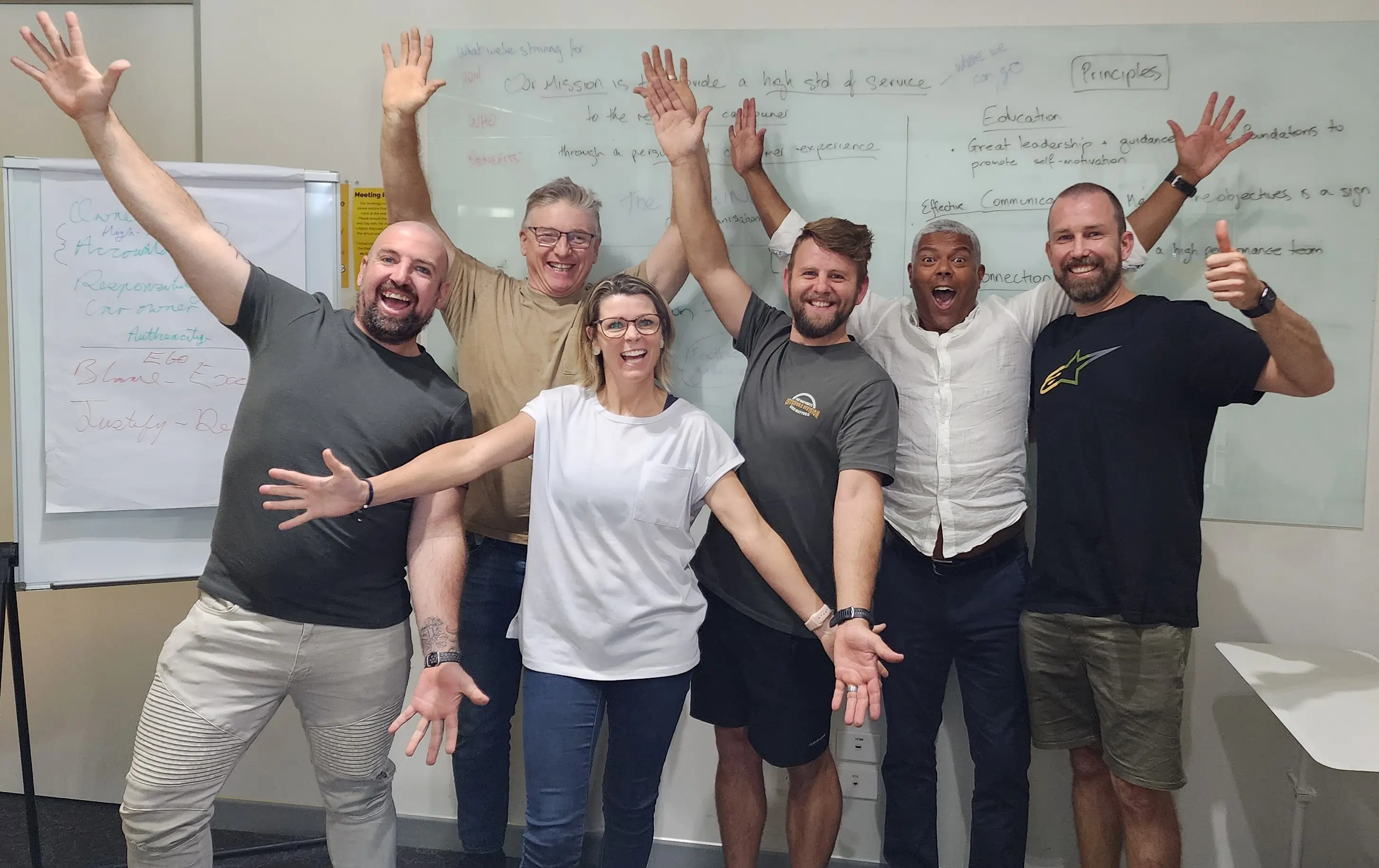 Team of professionals having fun learning how to become better leaders and how to utilise these skills for their professional and personal lives. Employees of an organisation during a leadership training course delivered by Jerome