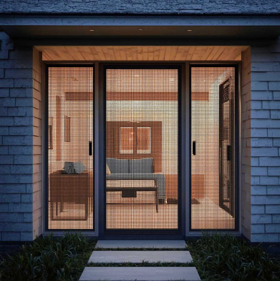 Aluminium security screen doors and window protection on this house for safety against intruders