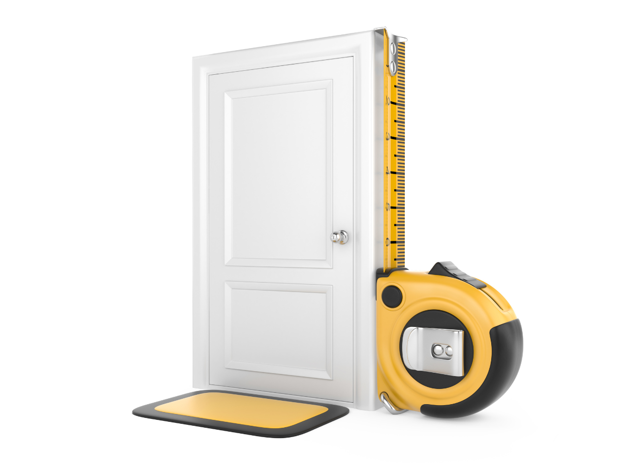Tape Measure being used to measure the height and width of a front door to make sure the right size security door is installed for maximum security and safety