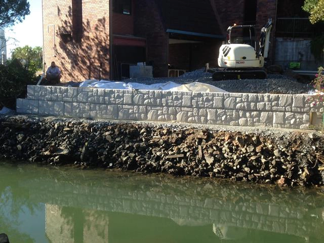 Repaired revetment wall Gold Coast Barges