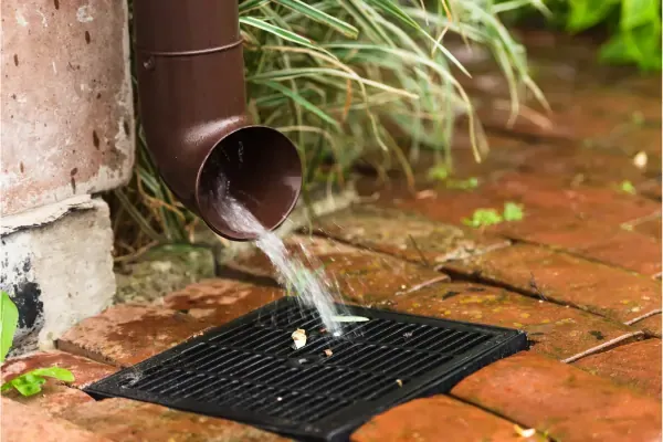 Overflowing drain and gutter due to heavy rainfall