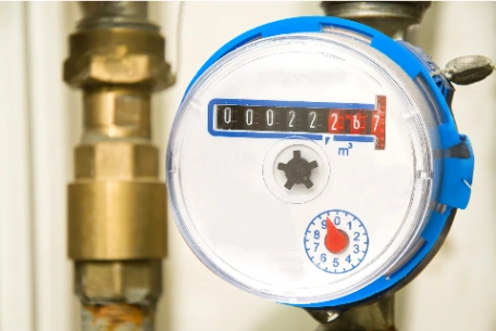 Water meter showing amount of water used: turn all water off and watch the star or triangle to see if it moves. if it turns when the water is off, you have a leak!