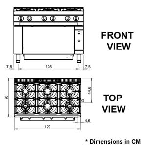 Baron Queen7 Q70PCFL/G1205 6 Burner Gas Range Large Oven