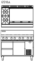 Blue Seal G518A-RB Gas Cooktop 2 Burner 900 Griddle Refrigerated Base