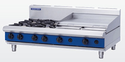 Blue Seal G518B-B Gas Cooktop 4 Burner 600 Griddle Bench Model