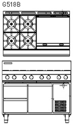 Blue Seal G518B-RB Gas Cooktop 4 Burner 600 Griddle Refrigerated Base