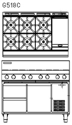 Blue Seal G518C-RB Gas Cooktop 6 Burner 300 Griddle Refrigerated Base