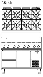 Blue Seal G518D-RB Gas Cooktop 8 Burner Refrigerated Base