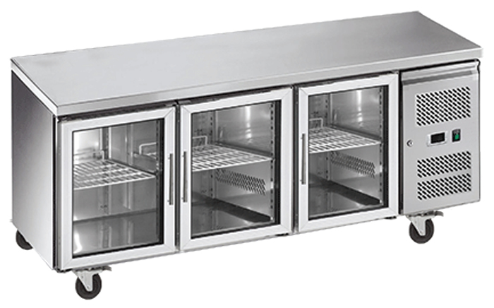 Exquisite SSC400G Three Glass Doors Underbench Storage Refrigerator Slimline