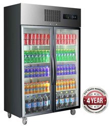 Thermaster SUCG1000B 2 Door 1000B Upright Display Fridge in Black