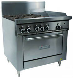 Garland GF36-4G12R Restaurant Series Gas 4 Open Top Burners 300mm Griddle Standard Oven