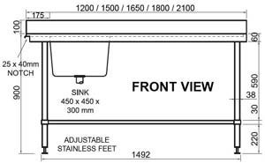Simply Stainless SS08-7-1200 Dishwasher Inlet bench