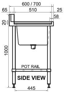 Simply Stainless SS08-7-1650 Dish Washer Inlet Bench