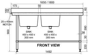 Simply Stainless SS09-1650DBR-SPECIAL Double Sink Dishwasher Inlet Bench