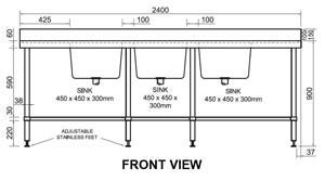 Simply Stainless SS24-2400-TB Triple Bowl Sink Bench