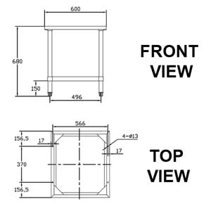 TRUEHEAT RCSTD6 600mm Open SS Stand with Shelf