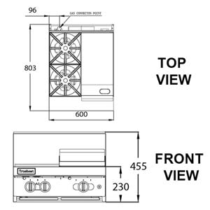 TRUEHEAT RCT6-2-3G Gas 2 Open Top Burners 300 Griddle