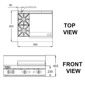 TRUEHEAT RCT9-2-6G Gas 2 Open Top Burners 600 Griddle