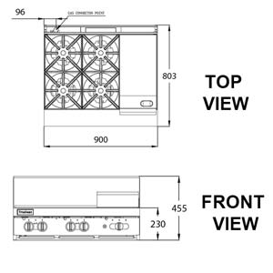 TRUEHEAT RCT9-4-3G Gas 4 Open Top Burners 300 Griddle