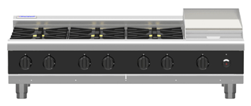 Waldorf Bold RNLB8803G-B Low Back Gas Cooktop 6 Burner 300 Griddle Bench Model
