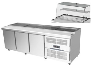 Airex AXR.SW.2450.GAN 3 Door Glass Gantry Sandwich Preparation Fridge