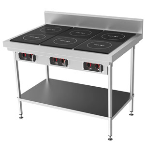 CookTek Helios HRD.9500.FB35.4.1200 3 x Dual Hob 30A Induction Cooktop, 1200mm Freestanding Bench