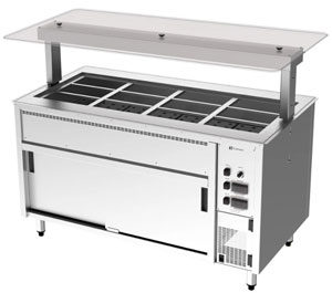 Culinaire CH.BMHC.U.GSF.4 4 Bay Underbench Bain Marie, Hot Cupboard with Flat Glass Gantry