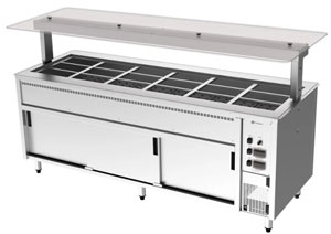 Culinaire CH.BMHC.U.GSF.6 6 Bay Underbench Bain Marie, Hot Cupboard with Flat Glass Gantry