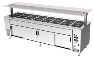 Culinaire CH.BMHC.U.GSF.8 8 Bay Underbench Bain Marie, Hot Cupboard with Flat Glass Gantry
