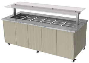 Culinaire CH.IBGJ.BMC.U.GSF.6 6 Module Mobile Hot Food Buffet Display, Flat Glass Gantry, Stone Top & Joinery Panels