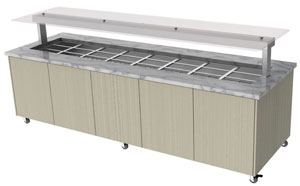 Culinaire CH.IBGJ.BMC.U.GSF.8 8 Module Mobile Hot Food Buffet Display, Flat Glass Gantry, Stone Top & Joinery Panels