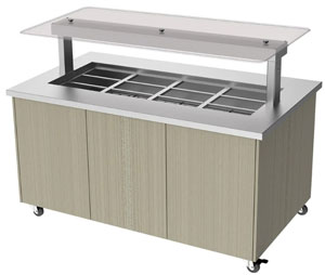 Culinaire CH.IBSJ.BMC.U.GSF.4 4 Module Mobile Hot Food Buffet Display, Flat Glass Gantry, S/S Top & Joinery Panels