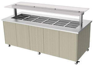 Culinaire CH.IBSJ.BMC.U.GSF.6 6 Module Mobile Hot Food Buffet Display, Flat Glass Gantry, S/S Top & Joinery Panels