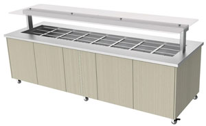 Culinaire CH.IBSJ.BMC.U.GSF.8 8 Module Mobile Hot Food Buffet Display, Flat Glass Gantry, S/S Top & Joinery Panels