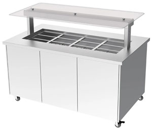 Culinaire CH.IBSS.BMC.U.GSF.4 4 Module Mobile Hot Food Buffet Display, Flat Glass Gantry, S/S Top & Panels