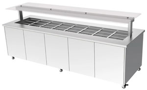 Culinaire CH.IBSS.BMC.U.GSF.8 8 Module Mobile Hot Food Buffet Display, Flat Glass Gantry, S/S Top & Panels