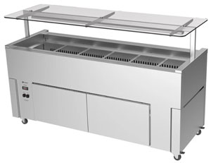 Culinaire CR.IB.CLCBF.GCF.6 6 Bay Mobile Refrigerated Slimline Island Buffet, Flat Glass Gantry