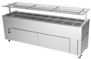 Culinaire CR.IB.CLCBF.GCF.8 8 Bay Mobile Refrigerated Slimline Island Buffet, Flat Glass Gantry