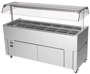 Culinaire CR.IB.CLCBF.GCP.6 6 Bay Mobile Refrigerated Slimline Island Buffet, Angled Perspex Gantry