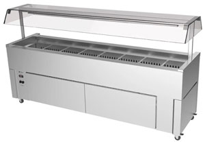 Culinaire CR.IB.CLCBF.GCP.8 8 Bay Mobile Refrigerated Slimline Island Buffet, Angled Perspex Gantry