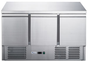 FED-X XGNS1300B Stainless Steel 3 Door Compact Workbench Fridge