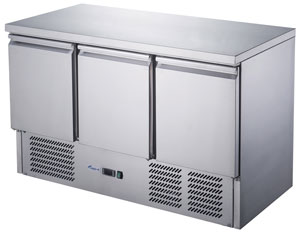 FED-X XGNS1300B Stainless Steel 3 Door Compact Workbench Fridge