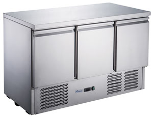 FED-X XGNS1300B Stainless Steel 3 Door Compact Workbench Fridge